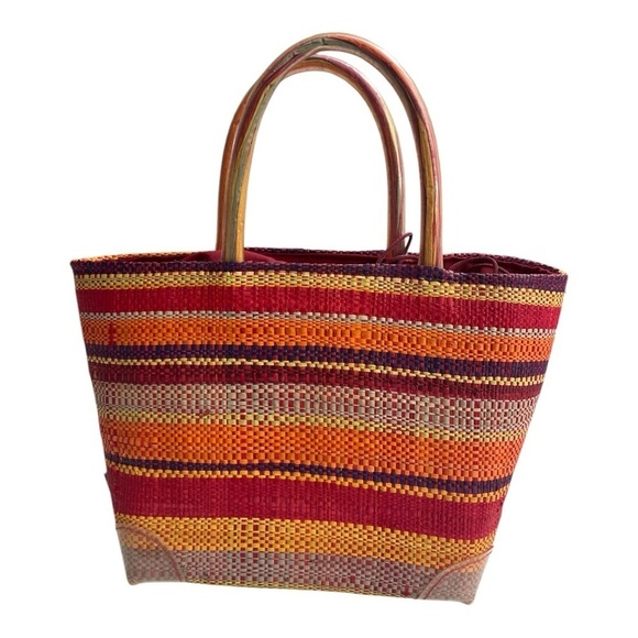 Kaloes Striped Multicolor Raffia Weaved Hand Shoulder Tote Purse/ Bag. - Picture 3 of 13